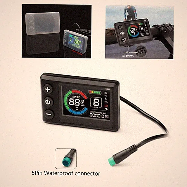 24V-60V E-Bike S866-1S LCD Display Meter Control Panel w/USB Port 5Pin WP Plug