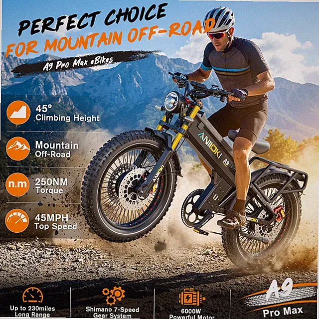 26"Aniioki A9 Pro Max Fat Tire Dual Motor 6000W Electric Bike 60V 70AH 45MPH UL