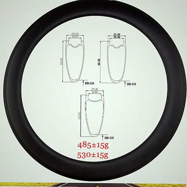 700C 60X25mm Road Bike Carbon Rim Clincher Tubeless Disc or V Brake 16-28 Holes