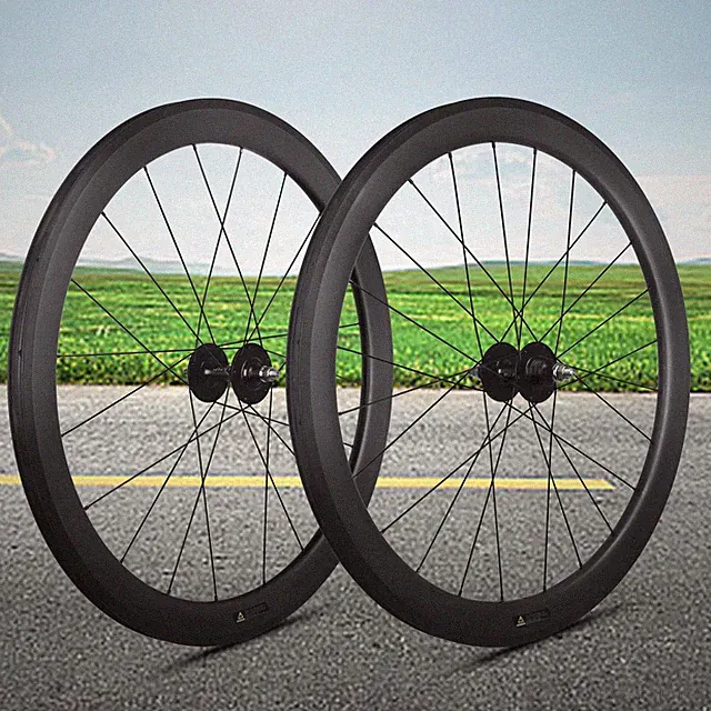 700C Carbon Fiber Road Bike Wheelset 50mm with Fixed Gear V-Brake Dead Flywheel