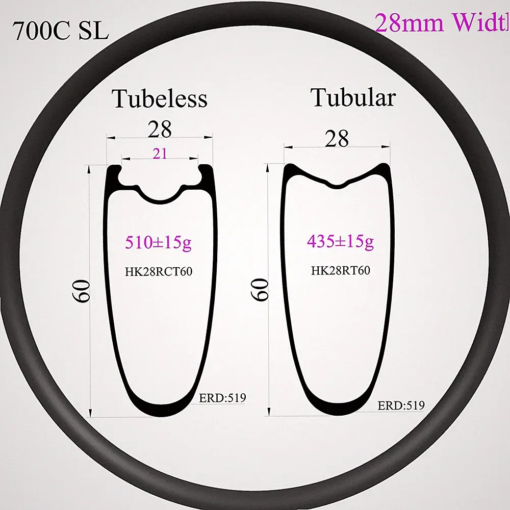 700C Gravel Road Bicycle Carbon Rim 28*60mm Tubeless Clincher Tubular