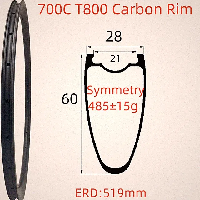 700C Gravel Road Bike Carbon Rims 28mm Wide 60mm Depth Tubeless Bicycle Wheels