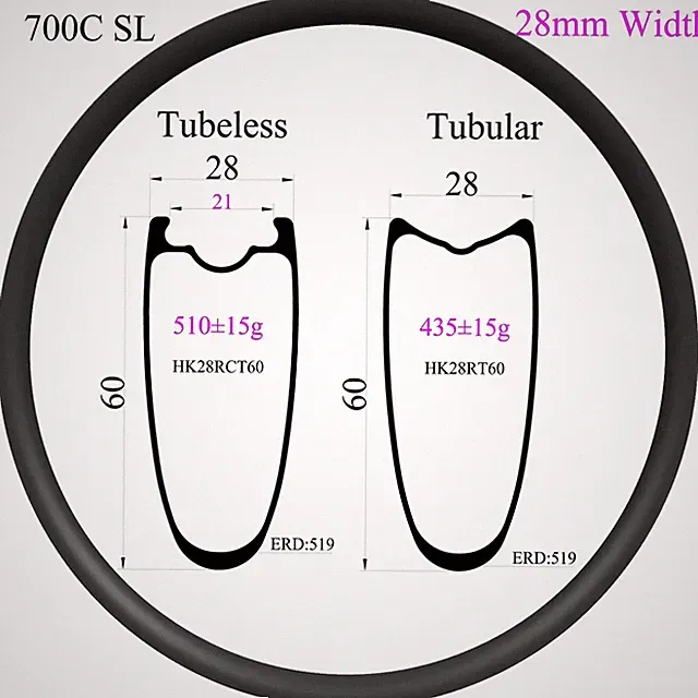 700C Gravel Road Bike Carbon Rims 60mm Depth 28mm Width Tubeless Tubular Rim