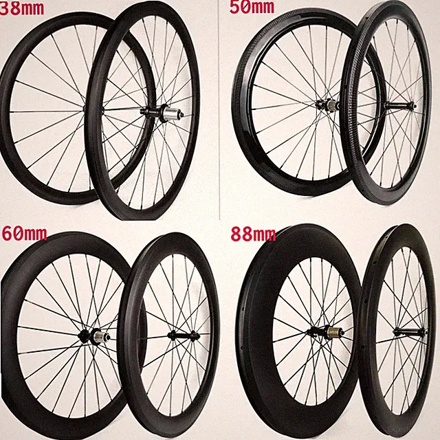700C Road Bike V Brake Carbon Fiber Wheelset Depth 38/50/60/88mm Width 25mm