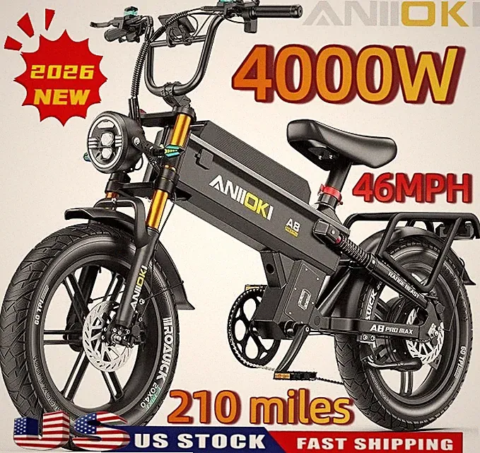 ANIIOKI 20"PEAK 4000W Ebikes 46MPH E-City Bike 60V80Ah Electric Bike for Adults