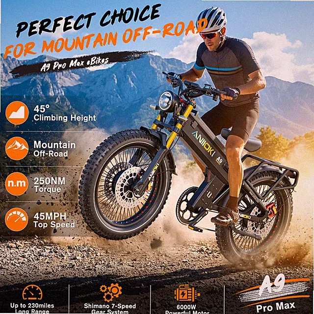 ANIIOKI A9 Pro Max 26" Fat Tire E-Bike 6000W Dual Motor 60V 70Ah 45MPH Adult