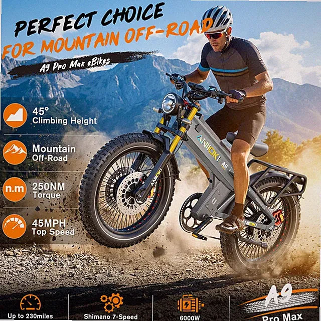 ANIIOKI NEW Electric Bike 60V 70Ah 26"Fat Tire Mountain e bike 6000W ebike adult