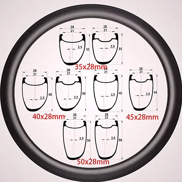 Asymmetric Road Bike Carbon Wheels 28mm Wide 21mm Inner Wide Road Carbon Rims