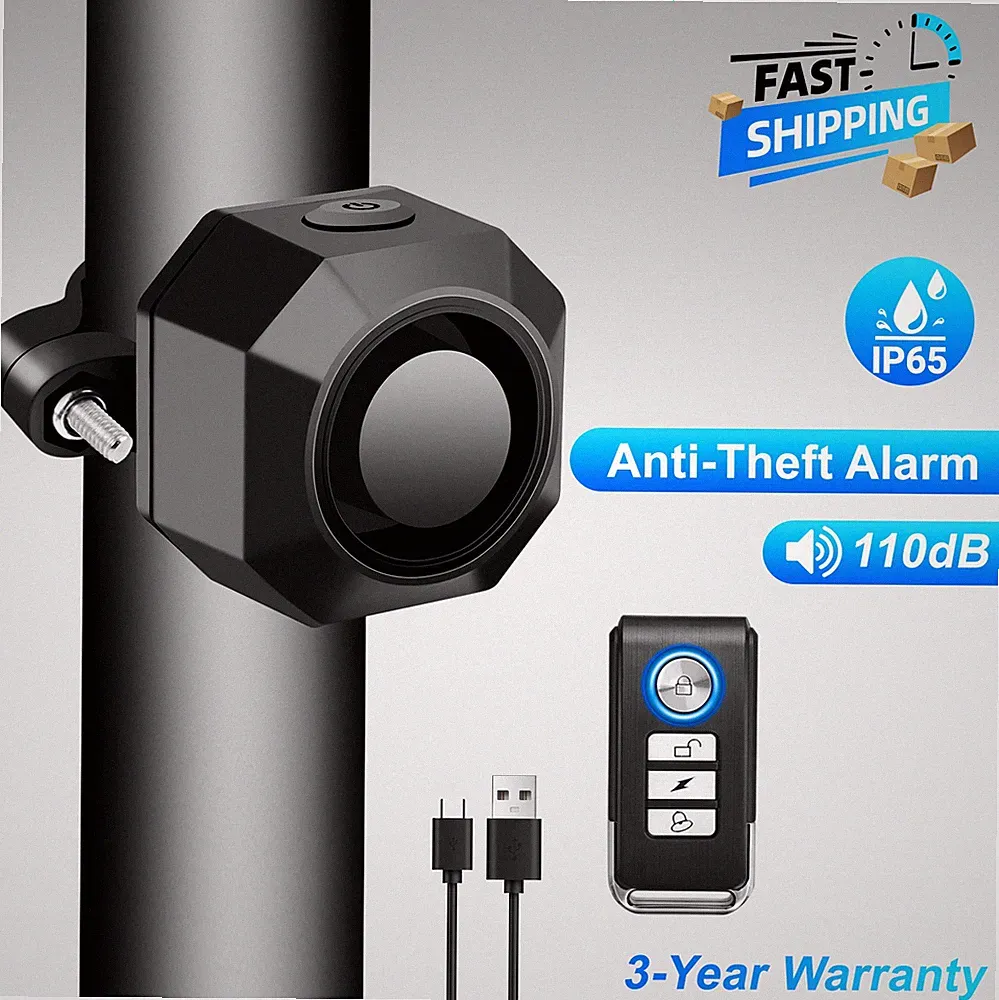 Bike Bicycle Alarm Kit Wireless Lock Anti Theft Waterproof Rechargeable w/Remote