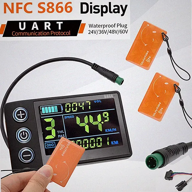 E-Bike 24V 36V 48V 60V S866 LCD Display 24-60V Power Speed Meter Control Panel