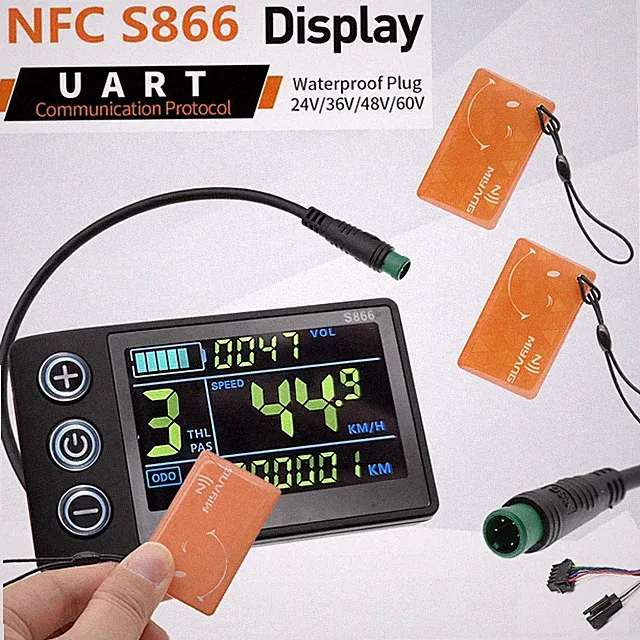 E-Bike 24V-60V NFC S866 LCD Display Meter Control Panel w/ Waterproof Plug ACUS