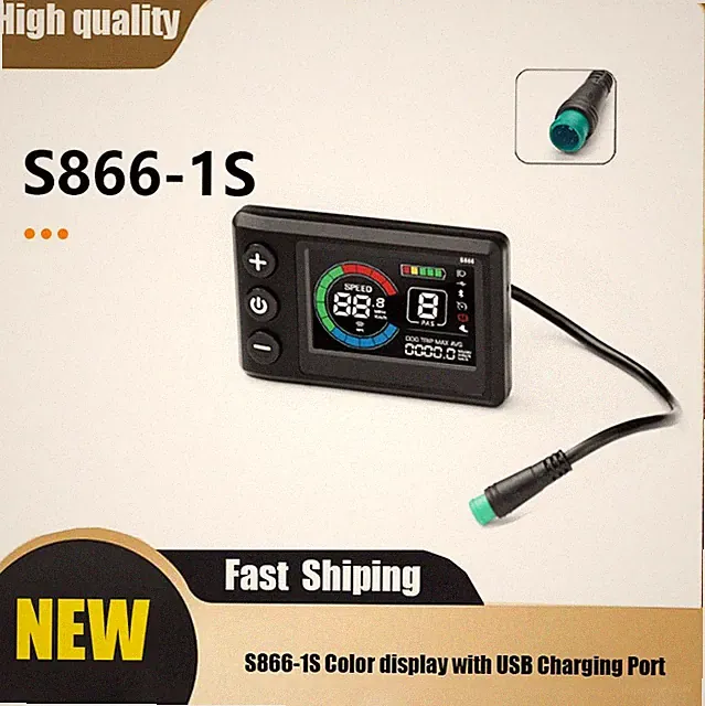 E-Bike S866-1S Control Panel - 24-60V LCD Display w/ Power, Speed, USB Charging
