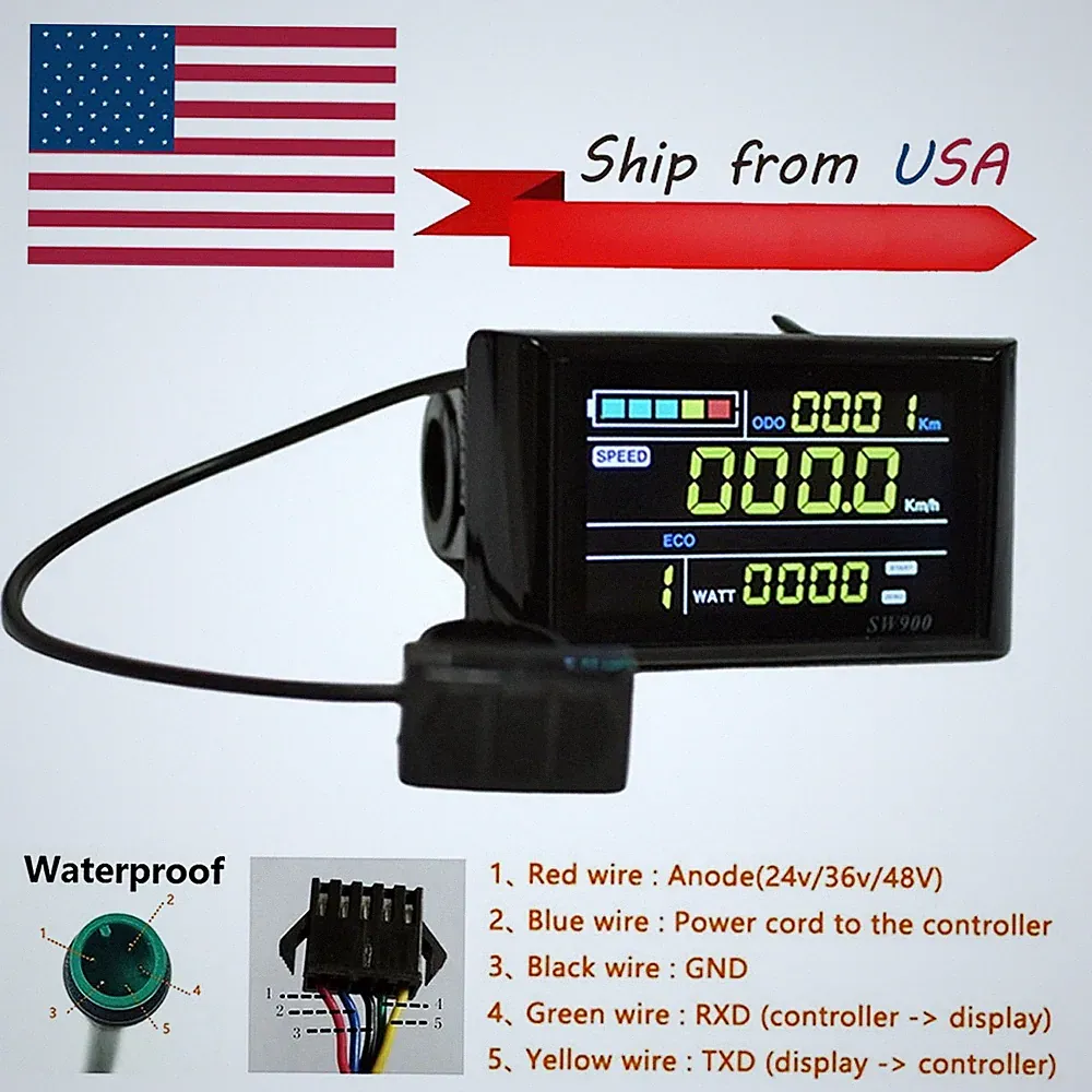 EBike SW900 LCD Display Meter Electric Bicycle display 24V 36V 48V 60V 5pin Plug