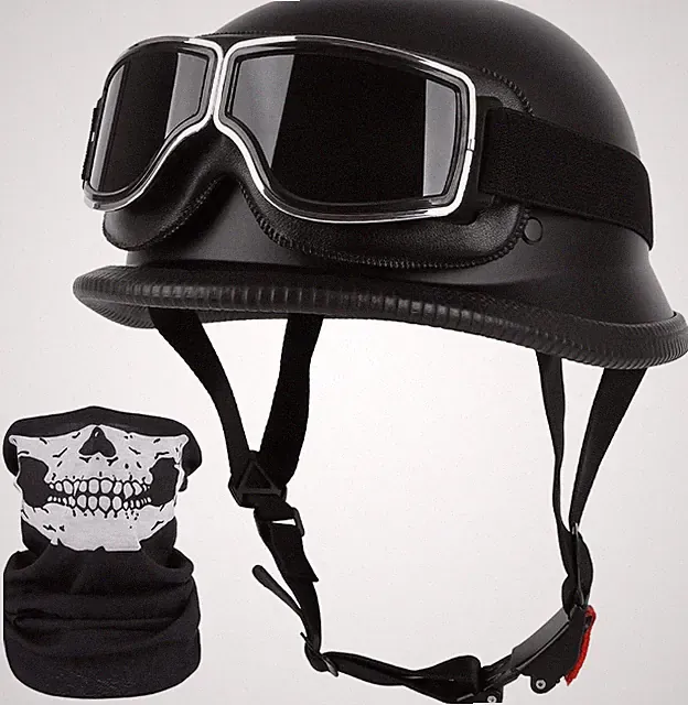 German Style Motorcycle Helmet, DOT Approved Adult Men Women Half Helmet, Skull