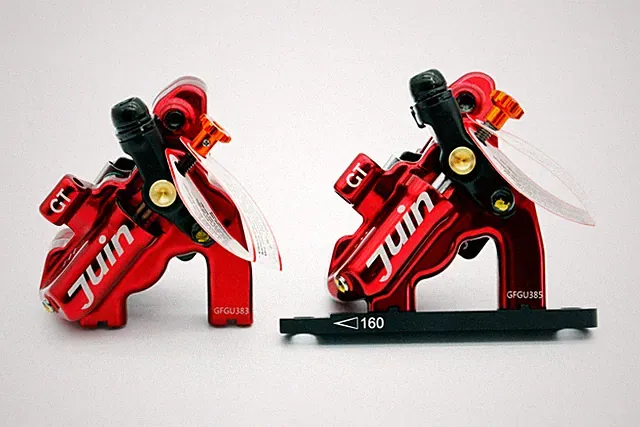 Juin Tech Gt-F Cyclocross eBike Cycling 4-Piston Disc Brake Caliper Set Red Bike