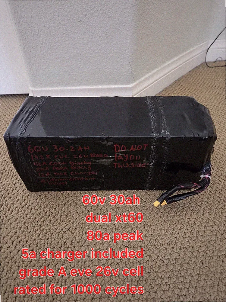 NEW 60V 30Ah Touring Batter-y Grade A EVE Cells 40A CONT 80A Pk 1000 Cycle Rated
