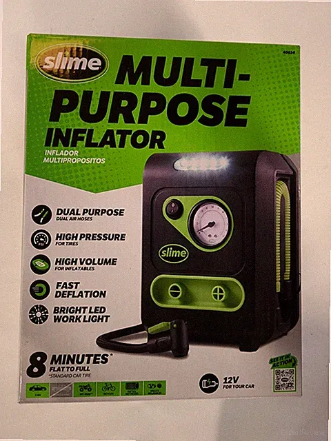 Slime 40034 12V Tire Inflator Air Compressor Pump Car SUV Bike Dual Raft
