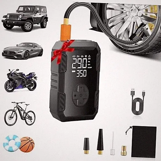 Tire Pump for Bike and Car, Portable Air Pump for Car Tires Cordless Dark-black