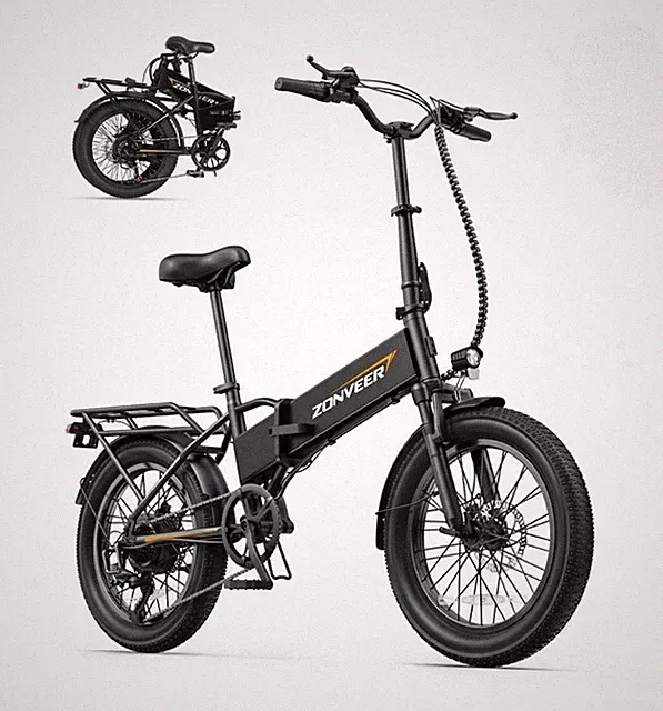 Zonveer Black E-bike 750W 48V 20Ah Foldable 25+MPH, 40Miles Range, 20in Tires